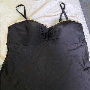 Catalina Black Tankini Top with Cream Trim